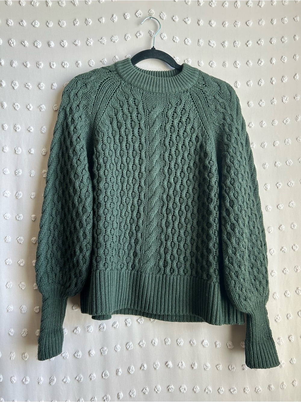 Tuckernuck Wool Blend Crewneck Cable Knit Long Sleeve Sweater Sz XS Green